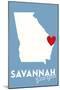 Savannah, Georgia - State Outline and Heart-Lantern Press-Mounted Art Print