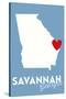 Savannah, Georgia - State Outline and Heart-Lantern Press-Stretched Canvas