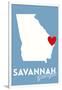 Savannah, Georgia - State Outline and Heart-Lantern Press-Framed Art Print