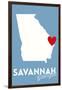 Savannah, Georgia - State Outline and Heart-Lantern Press-Framed Art Print