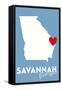 Savannah, Georgia - State Outline and Heart-Lantern Press-Framed Stretched Canvas