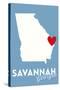 Savannah, Georgia - State Outline and Heart-Lantern Press-Stretched Canvas