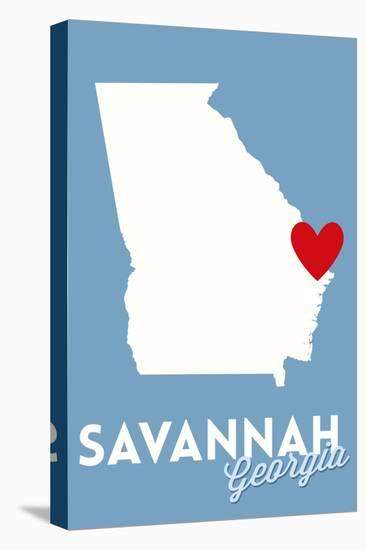 Savannah, Georgia - State Outline and Heart-Lantern Press-Stretched Canvas