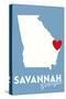 Savannah, Georgia - State Outline and Heart-Lantern Press-Stretched Canvas