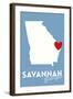 Savannah, Georgia - State Outline and Heart-Lantern Press-Framed Art Print