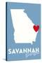 Savannah, Georgia - State Outline and Heart-Lantern Press-Stretched Canvas