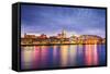 Savannah, Georgia, USA Downtown Skyline at the Riverfront at Dusk.-SeanPavonePhoto-Framed Stretched Canvas