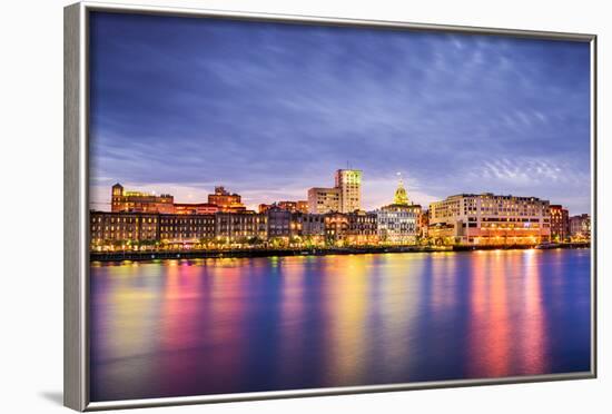 Savannah, Georgia, USA Downtown Skyline at the Riverfront at Dusk.-SeanPavonePhoto-Framed Photographic Print