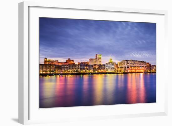 Savannah, Georgia, USA Downtown Skyline at the Riverfront at Dusk.-SeanPavonePhoto-Framed Photographic Print