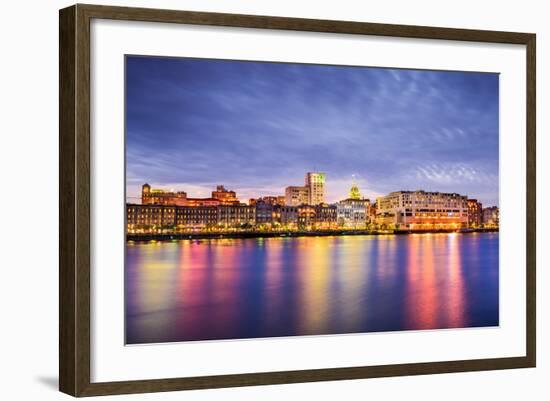 Savannah, Georgia, USA Downtown Skyline at the Riverfront at Dusk.-SeanPavonePhoto-Framed Photographic Print