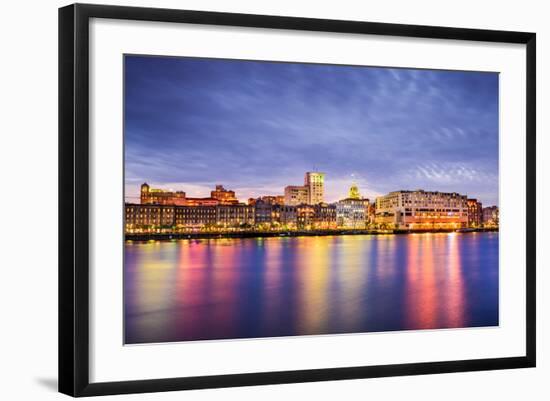 Savannah, Georgia, USA Downtown Skyline at the Riverfront at Dusk.-SeanPavonePhoto-Framed Photographic Print