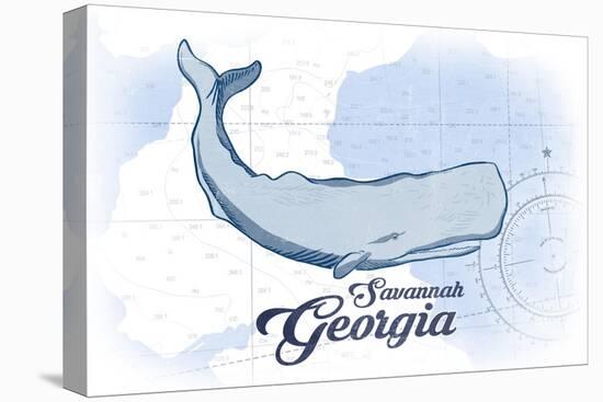 Savannah, Georgia - Whale - Blue - Coastal Icon-Lantern Press-Stretched Canvas