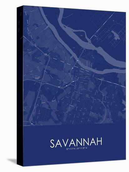Savannah, United States of America Blue Map-null-Stretched Canvas
