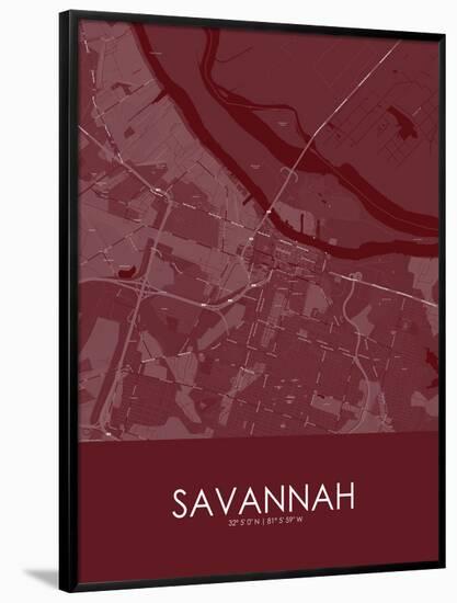 Savannah, United States of America Red Map-null-Framed Poster