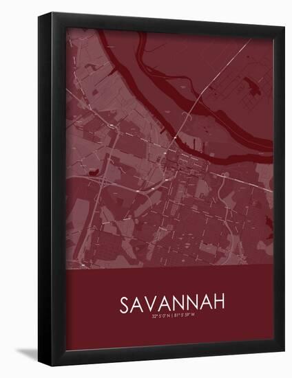 Savannah, United States of America Red Map-null-Framed Poster