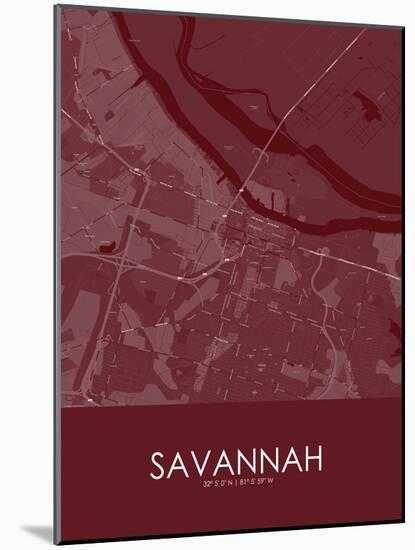 Savannah, United States of America Red Map-null-Mounted Poster