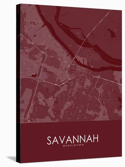 Savannah, United States of America Red Map-null-Stretched Canvas