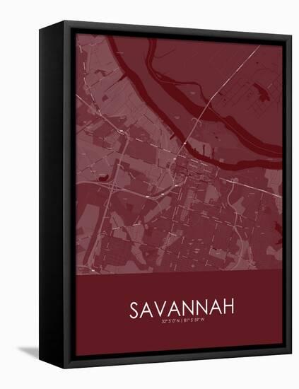 Savannah, United States of America Red Map-null-Framed Stretched Canvas