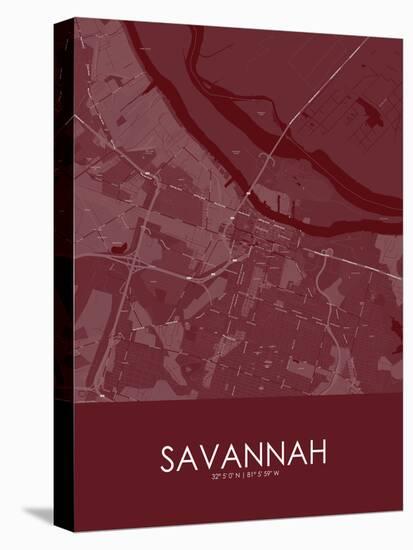 Savannah, United States of America Red Map-null-Stretched Canvas