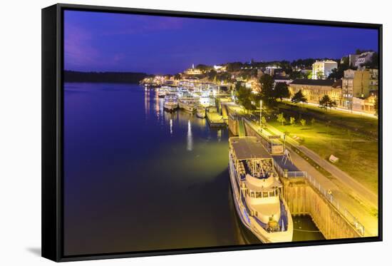 Save Shore and View to the Fortress Kalemegdan, Serbia, Belgrade-Volker Preusser-Framed Stretched Canvas