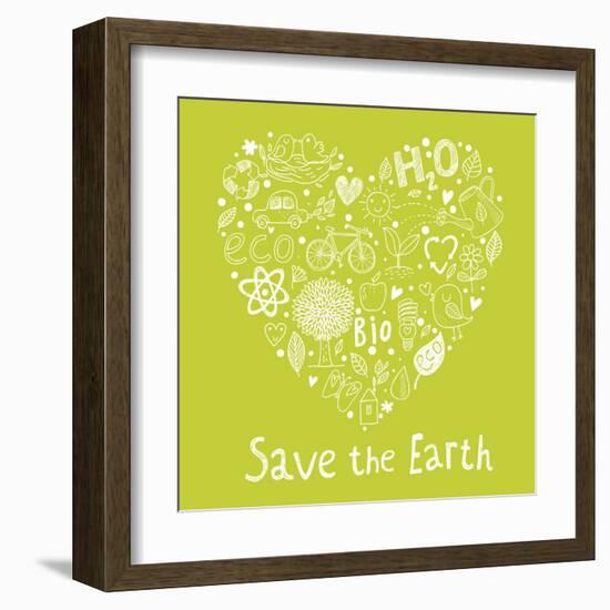 Save the Earth. Concept Ecology Wallpaper Made of Environment Symbols in Vector-smilewithjul-Framed Art Print