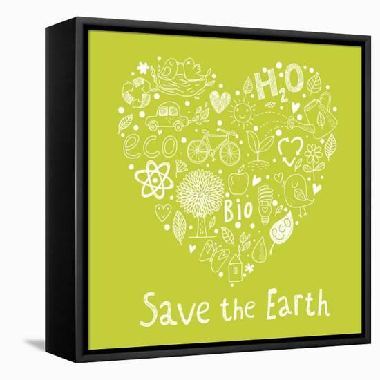 Save the Earth. Concept Ecology Wallpaper Made of Environment Symbols in Vector-smilewithjul-Framed Stretched Canvas