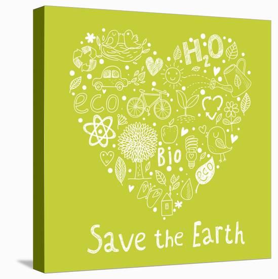 Save the Earth. Concept Ecology Wallpaper Made of Environment Symbols in Vector-smilewithjul-Stretched Canvas