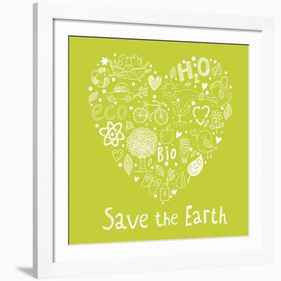 Save the Earth. Concept Ecology Wallpaper Made of Environment Symbols in Vector-smilewithjul-Framed Art Print