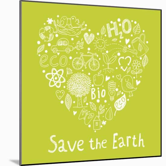 Save the Earth. Concept Ecology Wallpaper Made of Environment Symbols in Vector-smilewithjul-Mounted Art Print