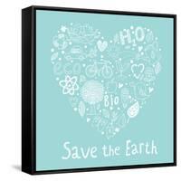 Save the Earth. Ecology Concept Card in Cartoon Style. Romantic Concept Background Made of Bicycle,-smilewithjul-Framed Stretched Canvas