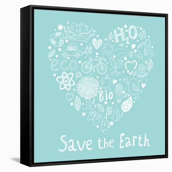 Save the Earth. Ecology Concept Card in Cartoon Style. Romantic Concept Background Made of Bicycle,-smilewithjul-Framed Stretched Canvas