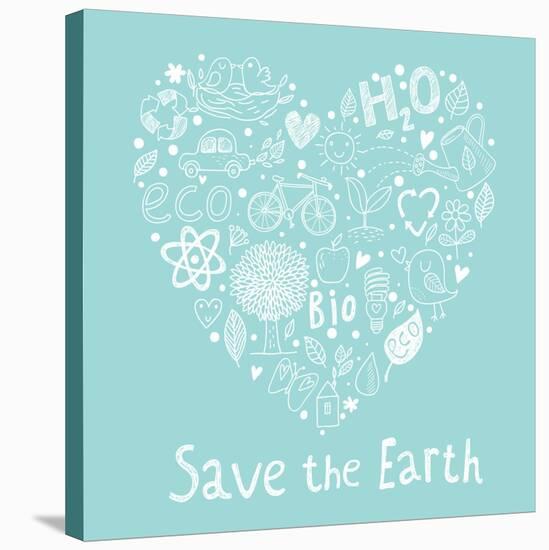 Save the Earth. Ecology Concept Card in Cartoon Style. Romantic Concept Background Made of Bicycle,-smilewithjul-Stretched Canvas
