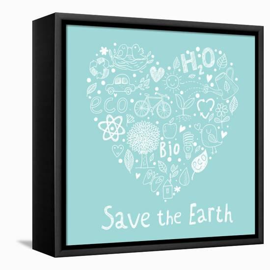 Save the Earth. Ecology Concept Card in Cartoon Style. Romantic Concept Background Made of Bicycle,-smilewithjul-Framed Stretched Canvas