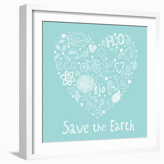 Save the Earth. Ecology Concept Card in Cartoon Style. Romantic Concept Background Made of Bicycle,-smilewithjul-Framed Art Print