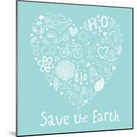 Save the Earth. Ecology Concept Card in Cartoon Style. Romantic Concept Background Made of Bicycle,-smilewithjul-Mounted Art Print