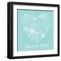 Save the Earth. Ecology Concept Card in Cartoon Style. Romantic Concept Background Made of Bicycle,-smilewithjul-Framed Art Print