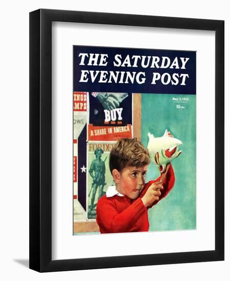 "Saving for War Bonds," Saturday Evening Post Cover, May 2, 1942-Preston Duncan-Framed Premium Giclee Print