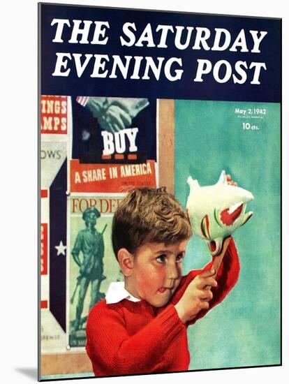 "Saving for War Bonds," Saturday Evening Post Cover, May 2, 1942-Preston Duncan-Mounted Giclee Print