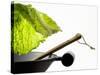 Savoy Cabbage Leaf Falling into a Wok-Jean-Michel Georges-Stretched Canvas