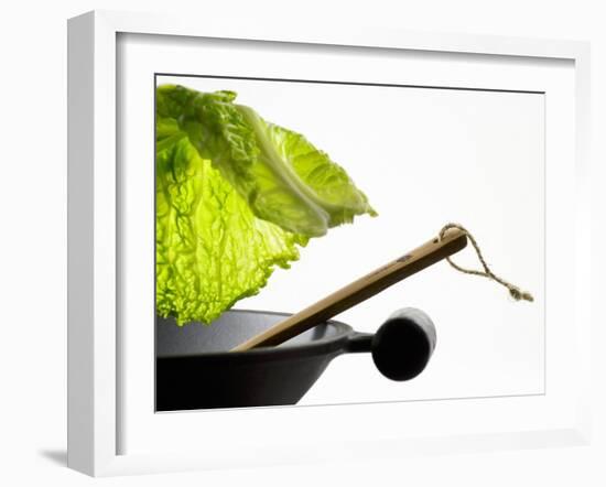 Savoy Cabbage Leaf Falling into a Wok-Jean-Michel Georges-Framed Photographic Print