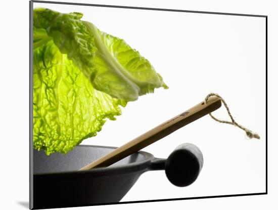 Savoy Cabbage Leaf Falling into a Wok-Jean-Michel Georges-Mounted Photographic Print