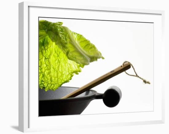 Savoy Cabbage Leaf Falling into a Wok-Jean-Michel Georges-Framed Photographic Print