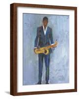 Sax in a Blue Suit-Samuel Dixon-Framed Art Print