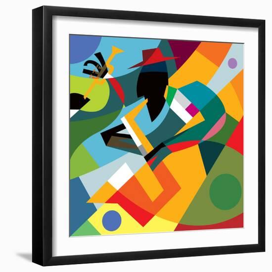 Sax Player, Abstract Cubic Jazz Band (Vector Art)-ad_krikorian-Framed Photographic Print