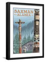 Saxman, Alaska - Totem Scene-Lantern Press-Framed Art Print