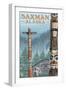 Saxman, Alaska - Totem Scene-Lantern Press-Framed Art Print