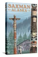 Saxman, Alaska - Totem Scene-Lantern Press-Stretched Canvas