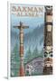 Saxman, Alaska - Totem Scene-Lantern Press-Framed Art Print