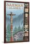 Saxman, Alaska - Totem Scene-Lantern Press-Framed Art Print