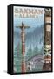 Saxman, Alaska - Totem Scene-Lantern Press-Framed Stretched Canvas